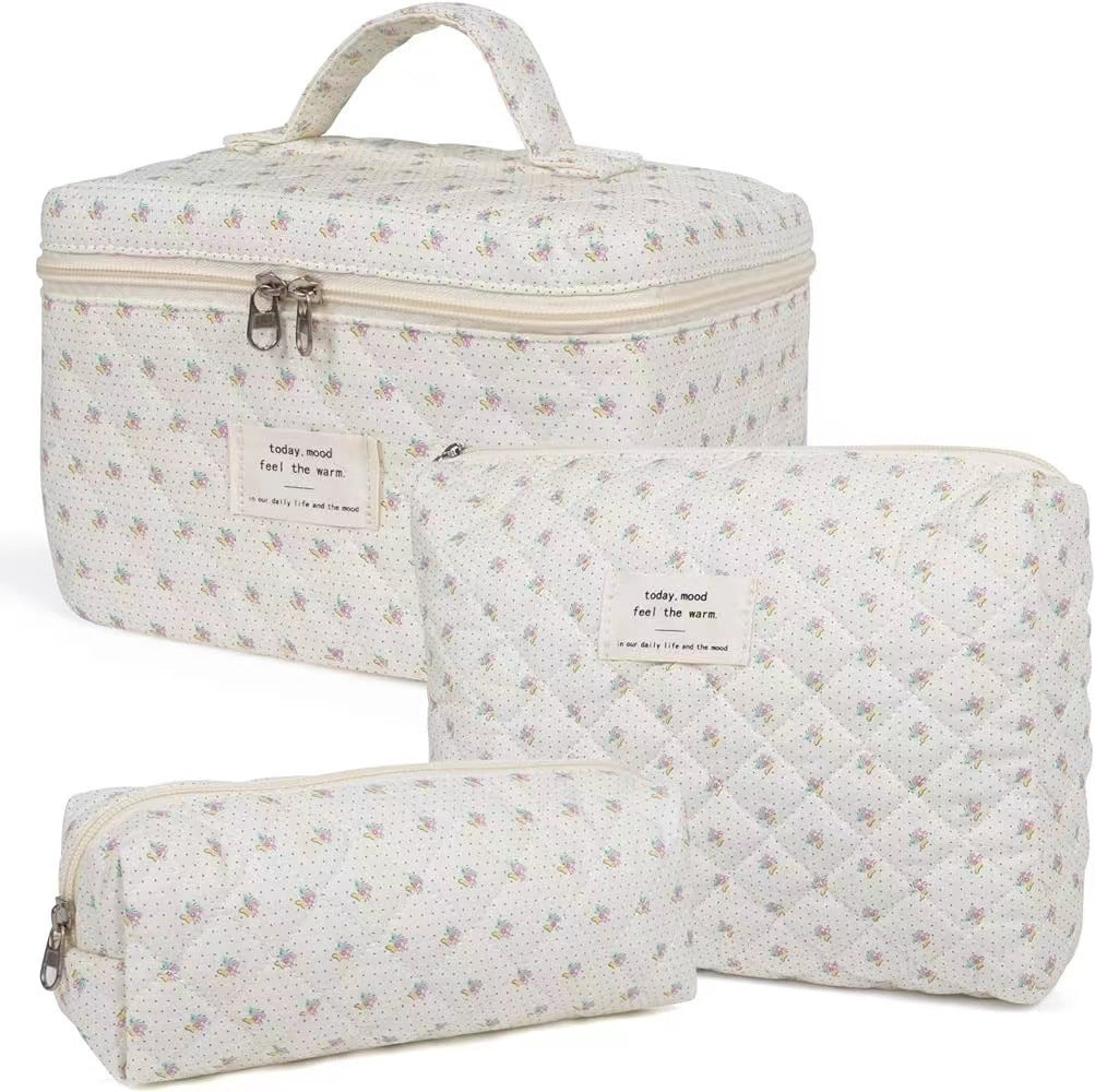 Storage Organizer Floral Quilted Makeup Bags Cotton Padded Cosmetic Bag Large Travel Toiletry Bag Women Zipper Wash Bag