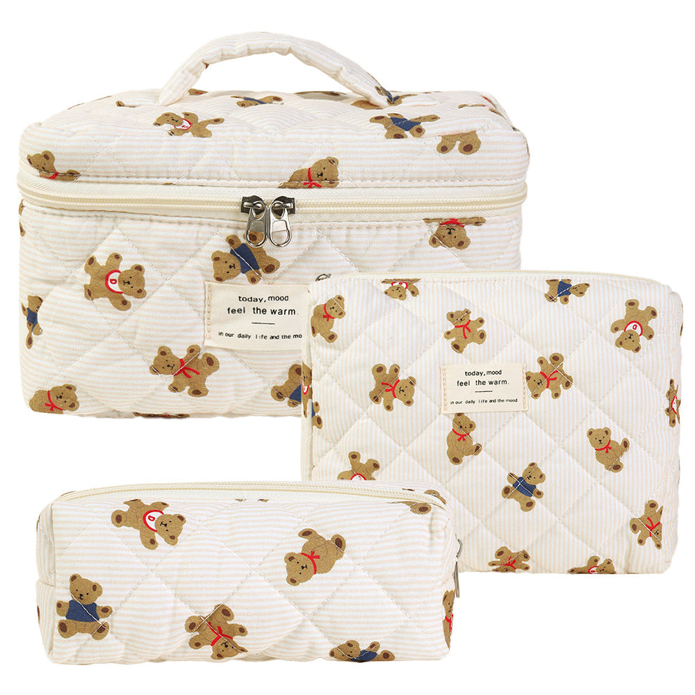 Storage Organizer Floral Quilted Makeup Bags Cotton Padded Cosmetic Bag Large Travel Toiletry Bag Women Zipper Wash Bag