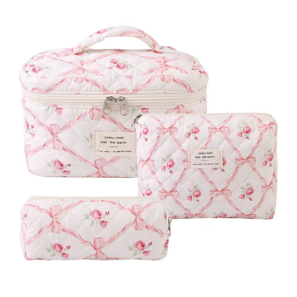 Storage Organizer Floral Quilted Makeup Bags Cotton Padded Cosmetic Bag Large Travel Toiletry Bag Women Zipper Wash Bag