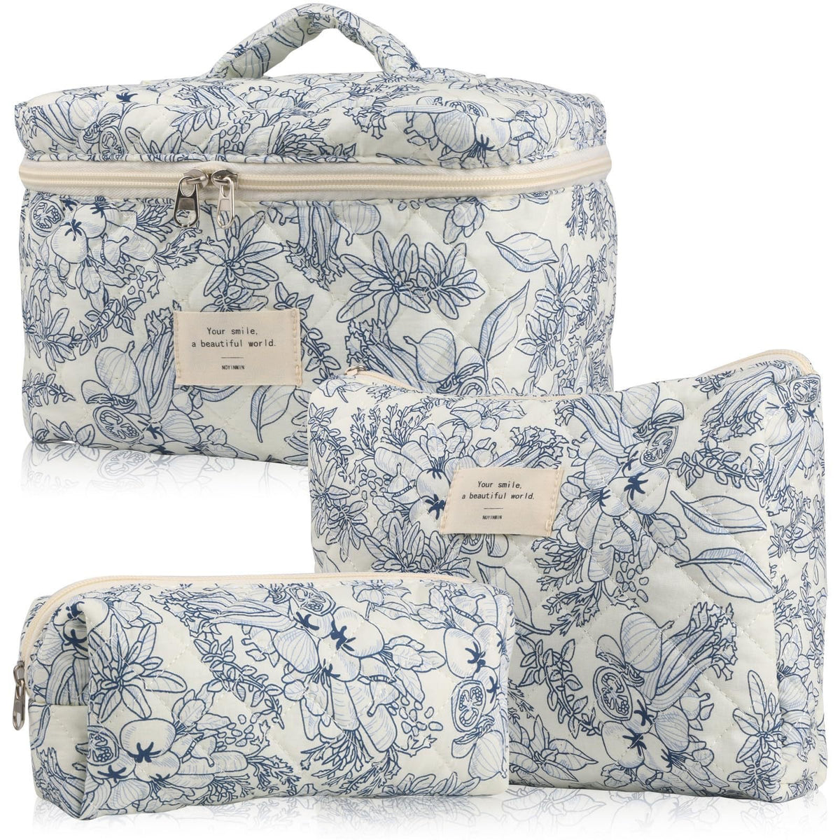 Storage Organizer Floral Quilted Makeup Bags Cotton Padded Cosmetic Bag Large Travel Toiletry Bag Women Zipper Wash Bag