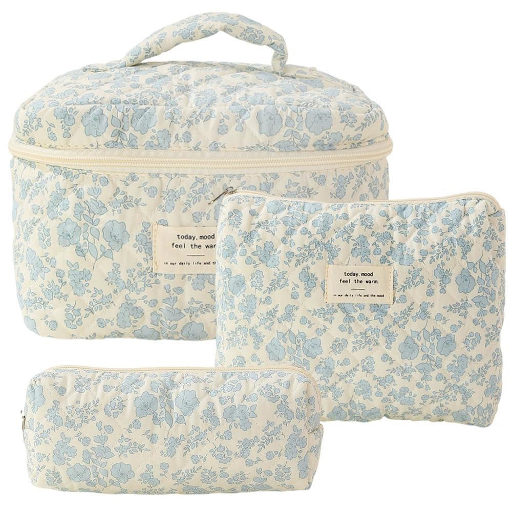 Storage Organizer Floral Quilted Makeup Bags Cotton Padded Cosmetic Bag Large Travel Toiletry Bag Women Zipper Wash Bag